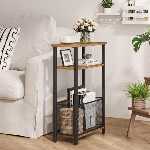 MMEOLUOOK 3 MLBZ22RB Narrow Side Table with Storage Basket Skinny End Tables for Smalls Spaces Tier Sofa Table Small