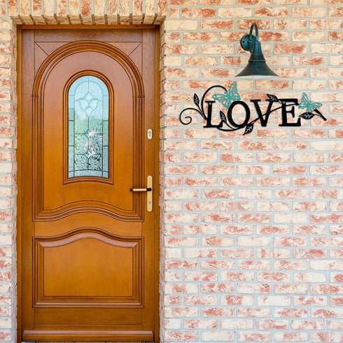 Metal Butterfly Love Sign Wall Decor - Black Love Word Sign Rustic Home Letter Ornament for Living Room Hanging