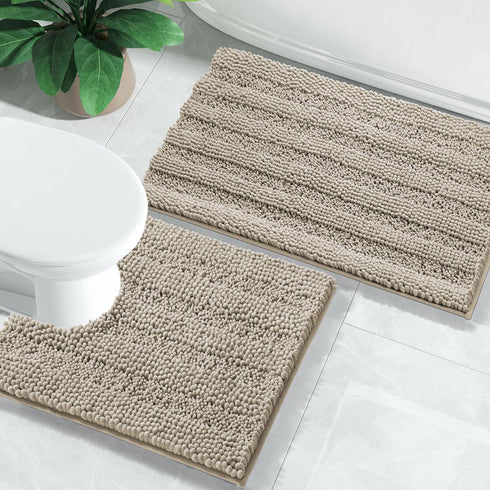 Yimobra Luxury Chenille Bathroom Rugs Sets, 2 Piece Non-Slip Quick Dry U Shaped Toilet Bath Mat