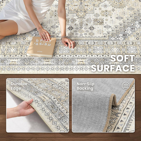 2x6 zesthome Runner Rug for Hallways, Machine Washable Rug, Non Slip Vintage Low Pile Runners, Stain Resistant Runners