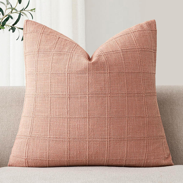 Foindtower Set of 1 Decorative Linen Check Throw Pillow Cover Neutral Farmhouse