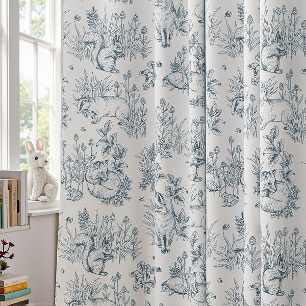 jinchan 95% Blackout Nursery Curtains 84 Inches Long, Bunny Woodland Toile Easter
