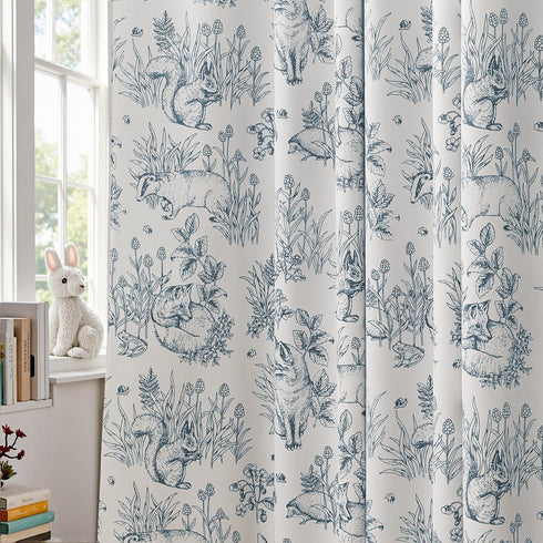 jinchan 95% Blackout Nursery Curtains 63 Inches Long, Bunny Woodland Toile Easter