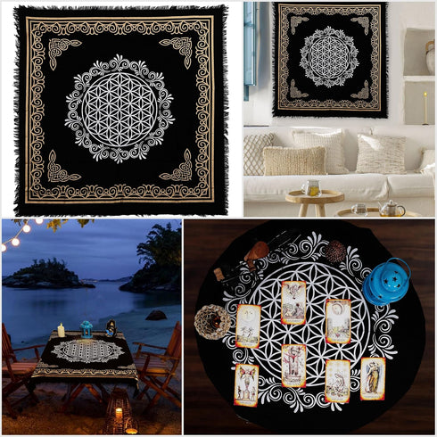 Indian Consigners Altar Cloth, Flower of Life Witchcraft Alter Tarot Spread Top Cloth, 18 by 18 Spiritual Design
