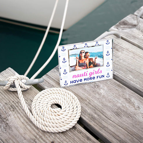 Pavilion Gift Company Nauti Girls Have More Fun - 4x6 Beach/Lake House Friend Picture Frame, Blue