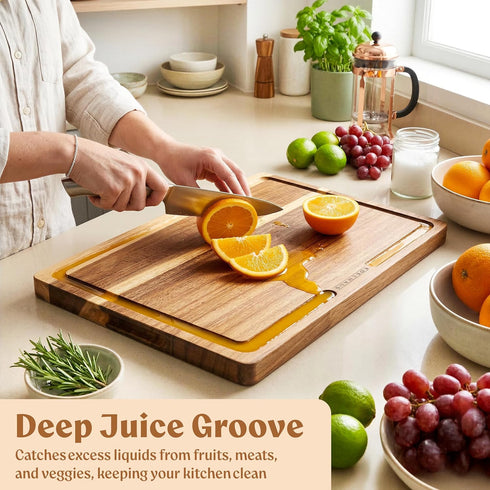 Set 3, Acacia Wood Cutting Board for Kitchen, Non-Toxic Cutting Board of Chopping Boards with Deep Juice Groove