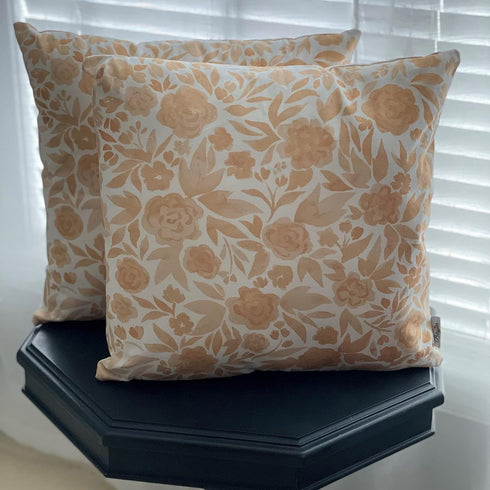 Original Timeless Design Yellow Watercolor Floral Set of 2, 18x18 inch Double-Sided Print Soft Cotton Canvas Throw
