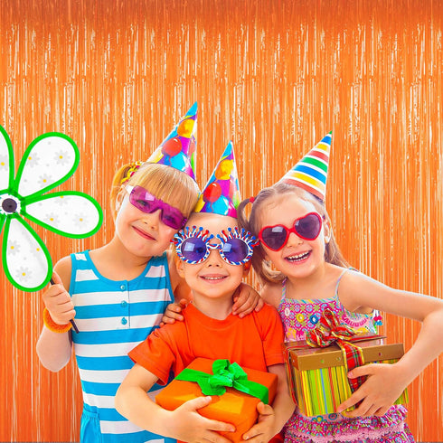 BTSD-home Orange Foil Fringe Curtain - Metallic Photo Booth Backdrop Tinsel Door Curtains for Wedding, Birthday, Party
