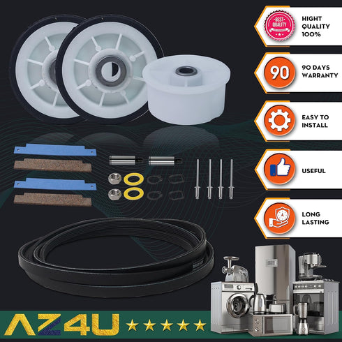 Dryer Repair Kit for Maytag Neptune 3000 Series: Drum Rollers, Belt, Idler Pulley, 12001541, 303373K, W10116741