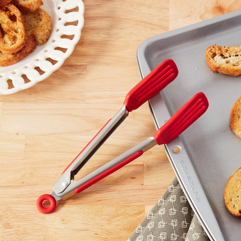 Tovolo Mini Turner, Flat Head Easy-Lock Mechanism, Non-Slip Grip Tongs for Grilling, BPA-Free Silicone Cooking Utensils