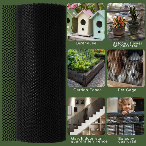 LIAQICHA 15.7 39.3 60 in x FT Black Chicken Wire mesh,Comes with Twist Ties,Plastic Chicken Wire Fencing,Poultry