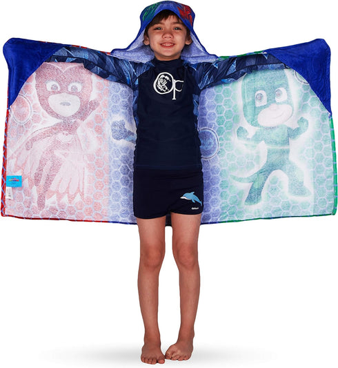 PJ Masks Bath/Pool/Beach Soft Cotton Terry Hooded Towel Wrap, 24" x 50", by Franco Kids