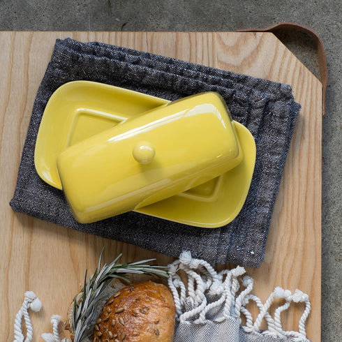 4.5 8 Now Designs Stoneware Rectangle Butter Dish with Lid, Lemon Yellow x