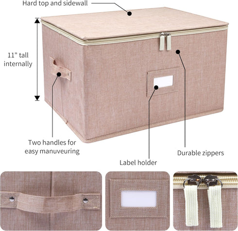 Beige popoly Wine Glass Storage Box, Stackable Stemware Containers with Dividers for 12 Glasses, Drinkware Cases