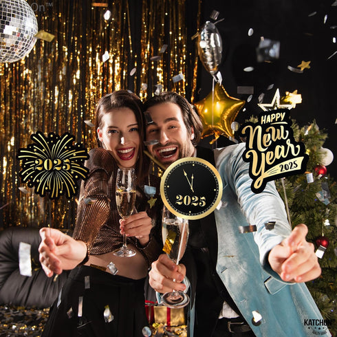 KatchOn New Years Photo Booth Props 2025 - Pack of 35 for New Years Eve Party Supplies and Decorations
