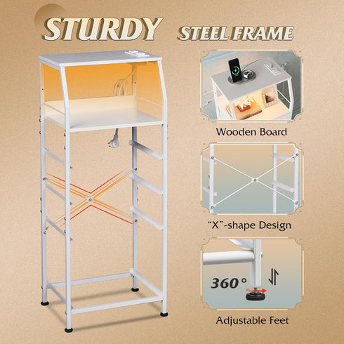 4 37.48" WLIVE Night Stand with Charger Station, White Nightstand with LED Light and Storage Drawers, Tall Dresser