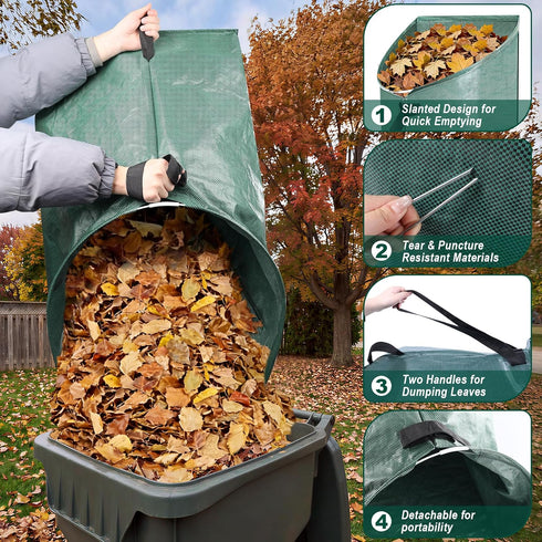 2 Pack 60 Gallon Large Leaf Collector, Dustpan-Style Lawn and Leaf Bags, Collapsible Yard Waste Bags Easy Storage