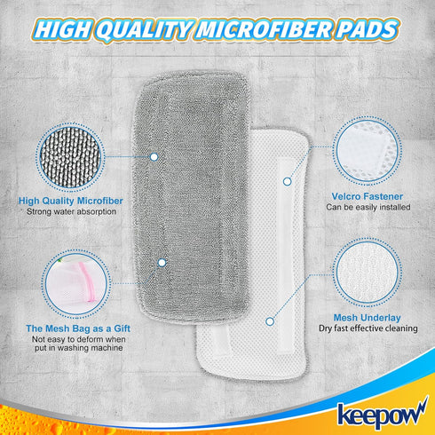 KEEPOW Steam Mop Replacement Pads for GorFanty Model GF-6610B/GF-6610, Highly Absorbent Microfiber Pads (4 Pack)