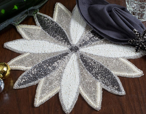 Silver 13" Beaded Charger, Elegant Dining Table Mat for Holidays and Special Occasions