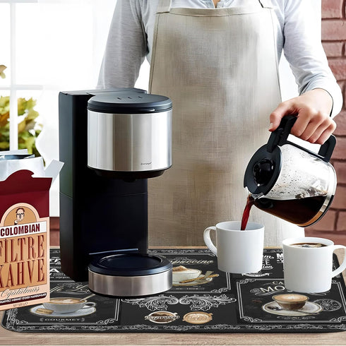 Fun Coffee Mat 19inx12in - Absorbent Anti-Slip Coffee Bar Mat for Countertops, Dish Drying Mats for Kitchen