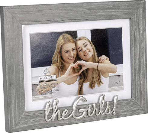 Malden International Designs 4x6 or 5x7 The Girls! Picture Frame, Silver Finish, Gray Textured Wood