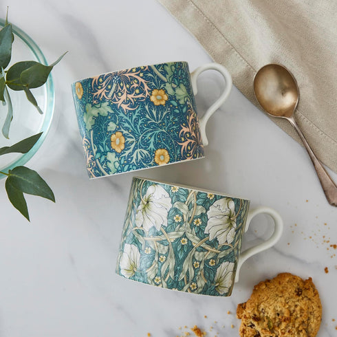 12oz Set 2 Spode Morris & Co Mug, of - Porcelain Drinkware for Tea or Coffee, Microwave & Dishwasher Safe Cups
