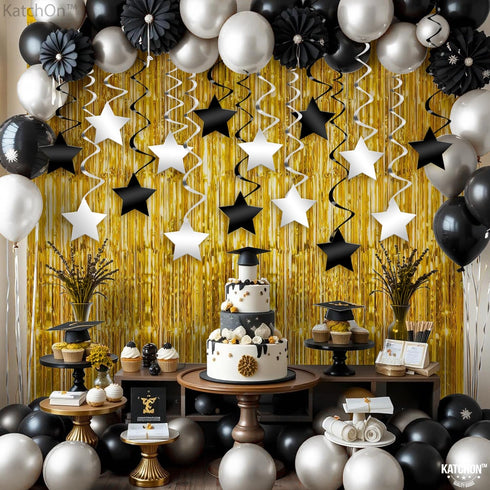 KatchOn Black and Silver Star Hanging Swirls - Pack of 32 | Party Decorations for Birthday & Graduation 2025