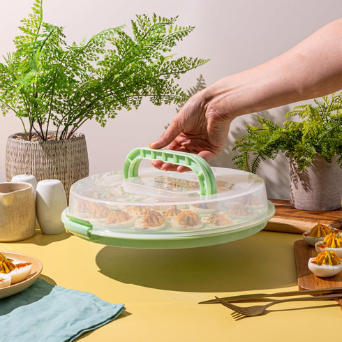 Crafted Containers 22-Count Deviled Egg Carrier with Lid & Handles, Portable Tray, Dishwasher-Safe Green