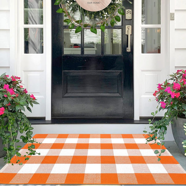 IOHOUZE Cotton Buffalo Plaid Check Rug, 27.5 x 43 Inches, Washable Woven Outdoor Indoor Welcome Mat