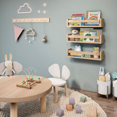 Set 3 NATURE SUPPLIES Nursery Book Shelves, of Floating Bookshelves for Wall for Nursery Decor & Playroom Decor