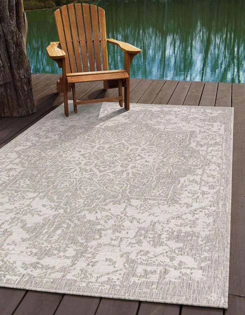 Unique Loom Outdoor Area Rug - Dubai, 2' 2" x 3' 1" Rectangle, Gray/Ivory Collection