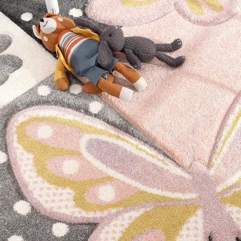 Size:2'8" 4'11" Kids Room Rug Pastel Colors Butterflies Check Pattern Spots Flowers Colourful, x