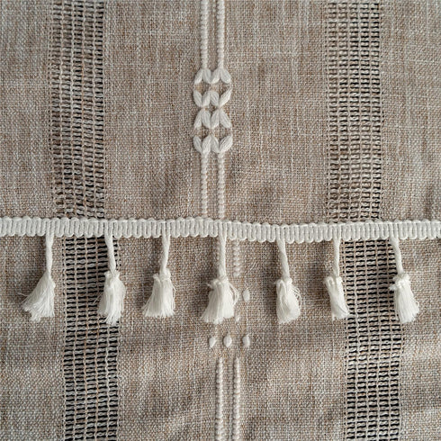 Gernaice 24x24 Inch Rustic Stripe Embroidered Tablecloth Heavy Small Square Tassel Cotton Linen Table Cloth Wrinkle