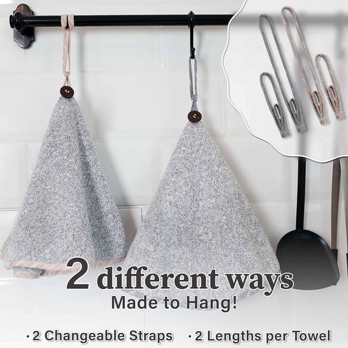 myHomeBody Hand Towels with Hanging Loops, Absorbent Charcoal Fiber Cleaning Cloths, Set of 2, Grey