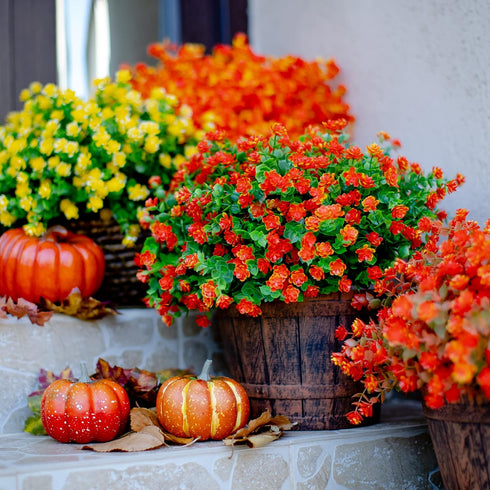 Artificial Fall Flowers Outdoor Fake Mums - 12 Bundles UV Resistant No Fade Faux Plastic Greenery for Garden Porch