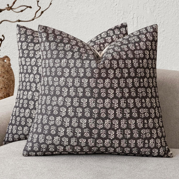 Foindtower Set of 2 Decorative Neutral Floral Print Throw Pillow Covers Vintage