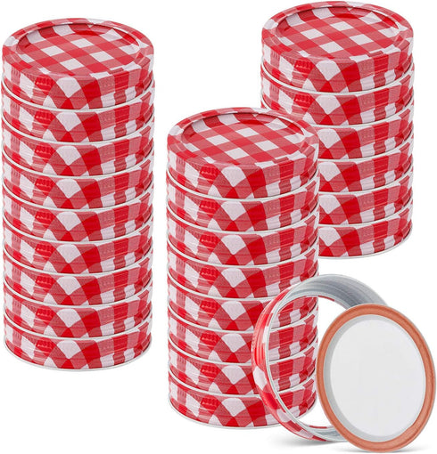 48pcs/24Set Split-Type Regular Mouth Canning Lids Bands for Mason Jar Canning Lids (Red and White)