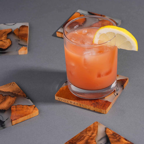 Wooden Coasters Set - Modern Coasters with Holder, Made of Cedar Wood