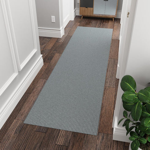 Ottomanson Solid Design Non-Slip Runner Rug, 2' x 7', Indoor/Outdoor for Hallway, Kitchen, Living Room, Gray