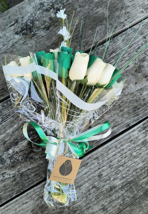 Closed Bud Roses Flower Bouquet - St. Patrick's Day Green and White (3 Dozen)