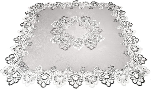 Linens, Art and Things Silver European Lace Table Topper, Small Antique Jacquard Fabric (34 Inch Square)