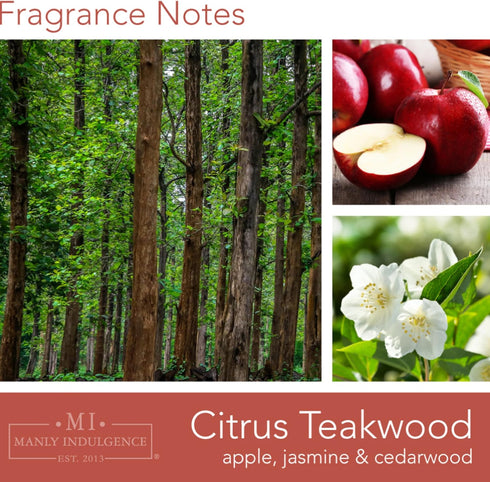 Manly Indulgence Citrus Teakwood Scented Candles for Men, 2 Wick, 15 oz Premium Soy Blend Wax, 60H Burn