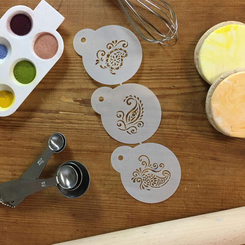 Designer Stencils Mini Silk Paisley Cookie Stencils, Beige/Semi-Transparent