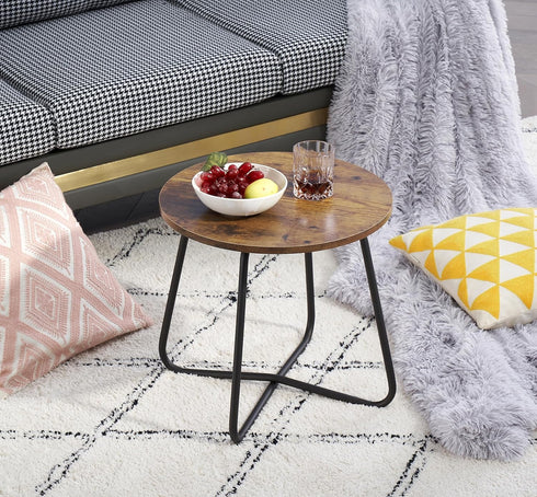 VECELO Small Round Metal Side Snack Table for Outdoor & Indoor Use - Anti-Rust Design