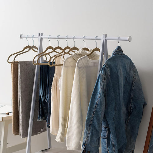 IRIS USA Freestanding Clothes Rack with Shelf, Easy to Assemble, White