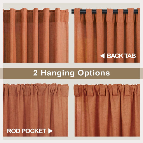 Pitalk Burnt Orange Boho Country Kitchen Curtains, 36 Inch Length, 2 Panels, Back Tab Pocket, Semi Translucent Linen