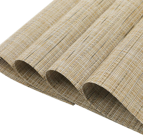 SHACOS Small Round Table Placemats - Wedge Placemat Set of 4, Non-Slip Heat Resistant Woven Vinyl, Beige Yellow