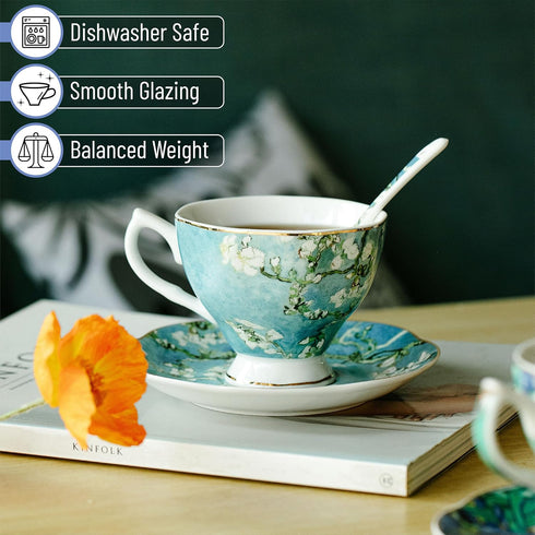 Set 6 BTaT Porcelain Tea Cup - Pieces, Includes Spoons