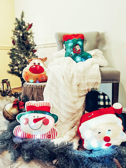 Tache Light Up Glowing Christmas Santa Claus Microbead Throw Pillow with LED Lights, Squishy