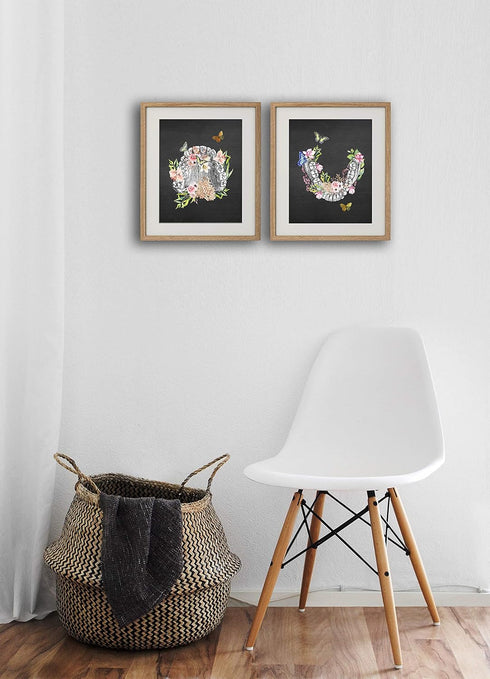GnosisCollageArt Dental Art Human Teeth Anatomy, Flower Butterflies Set of 2 Unframed Prints